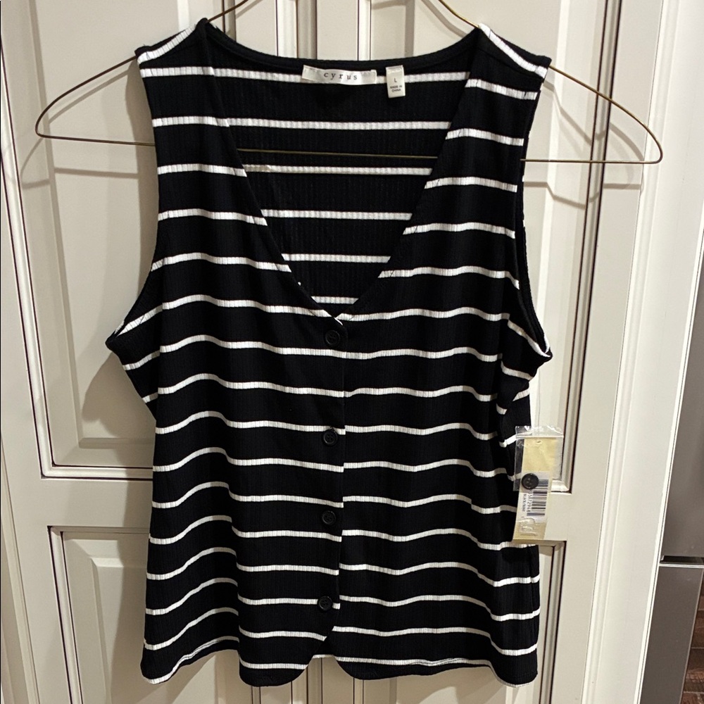 Cyrus Black and White Striped V-Neck Vest